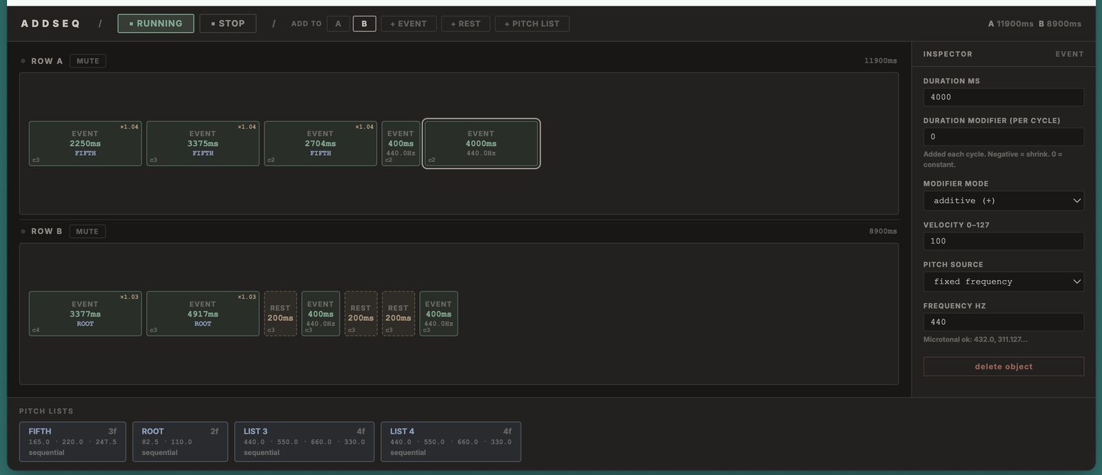 ADDSEQ interface screenshot