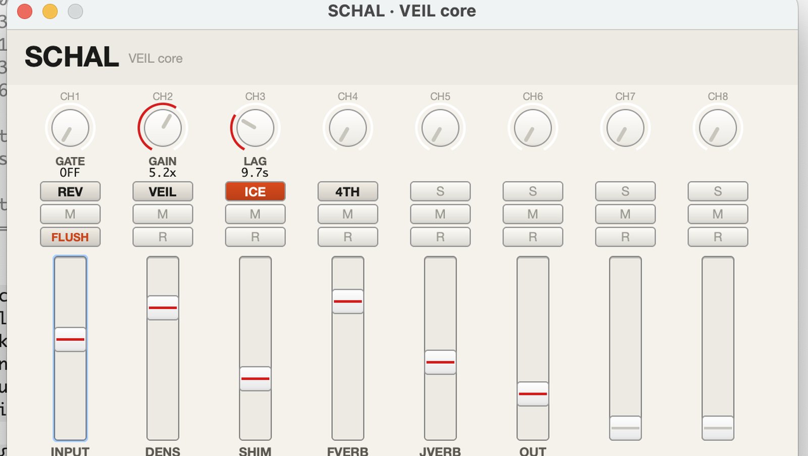 SCHAL granular reverb GUI, VEIL core preset